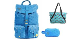 Kit Escolar Capricho Love Azul Mochila De Costas + Estojo