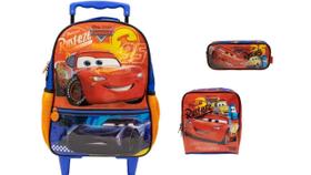 Kit Escolar Carros M Mochila De Rodas + Lancheira + Estojo