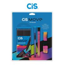 Kit Escolar Cis Move Lapis de Cor 12 Cores 1 Caneta 2 lápis Preto + Borracha + Apontador Cor a Escolha