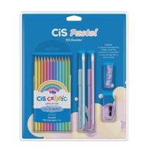 Kit Escolar Cis Pastel Lapis de Cor 12 cores 2 canetas 2 Lapis preto + Apontardor + Borracha Cor a Escolha