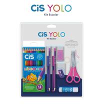 Kit Escolar Cis Yolo Lapis de Cor 12 cores 2 canetas 2 Lapis Preto + apontador + Borracha Cor a Escolha Kit Escolar Cis Yolo Lapis de Cor 12 cores 2 canetas 2 Lapis Preto + apontador + Borracha Cor a Escolha