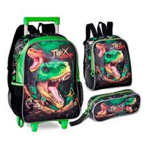 Kit Escolar Clio TRex Attack Mochila Escolar Infantil Rodinha Alça