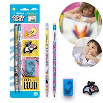 Kit Escolar Com 2 Lápis Hb Apontador E Borracha Looney Tunes