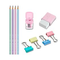 Kit escolar com lápis + apontador + borracha + marca texto Faber-Castell, escolha a cor