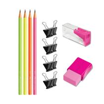 Kit escolar com lápis + apontador + borracha + marca texto Faber-Castell, escolha a cor Kit escolar com lápis + apontador + borracha + marca texto Faber-Castell, escolha a cor