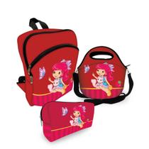 Kit Escolar com Mochila + Bolsa Lancheira + Nécessaire Estojo Plus - Moranguete