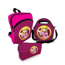 Kit Escolar com Mochila + Bolsa Lancheira + Nécessaire Estojo Plus - Princesa