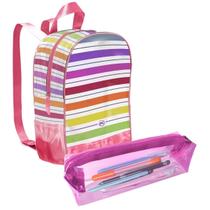 Kit Escolar Com Mochila Breeze Com Estojo Cristal Cor Rosa Kit Escolar Com Mochila Breeze Com Estojo Cristal Cor Rosa