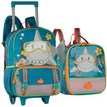 Kit Escolar com Mochila de Rodinhas e Lancheira Térmica Material Resistente para Crianças Infantil Menino Bolsa Carrinho