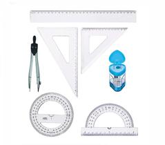 kit Escolar Compasso Transferidor Régua Esquadro Apontador Borracha