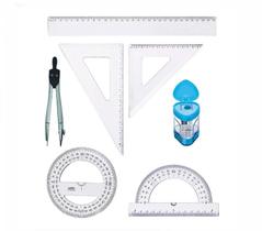 Kit Escolar Compasso Transferidor Régua Esquadro Apontador