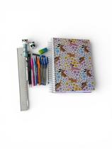 Kit escolar completo c/caderno apontador e cola temático kit:apontador panda