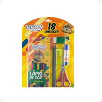 Kit Escolar Completo Com 18 Unidades, Lápis, Borracha BRW Kit Escolar Completo Com 18 Unidades, Lápis, Borracha BRW