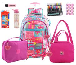 Kit Escolar Completo com Mochila Pequena de Rodinhas Lapis de Cor Canetinhas Caderno - F&G Classic