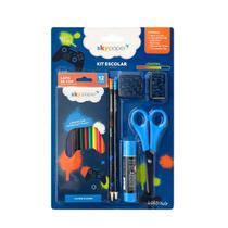Kit Escolar Completo Infantil C/ Lápis de Cor Apontador Borracha Tesoura 13,5cm Ideal Para Crianças Recortarem Skypaper