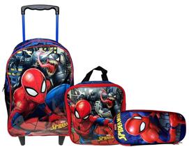 Kit Escolar Completo Infantil Personagem Herói Menino Homem Aranha Spider Man Marvel Mochila G Rodinhas Lancheira Térmica Estojo Box 3d
