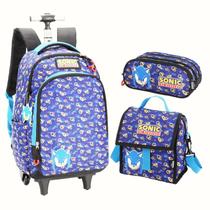 Kit Escolar Completo Mochila de Rodinha Lancheira e Estojo Sonic MC47015SO - Volta Às Aulas