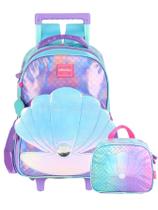 Kit Escolar Concha Lilás Mochila Rodas Costas + Lancheira