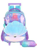 Kit Escolar Concha Lilás Mochila Rodas + Estojo Triplo