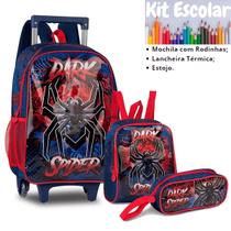 Kit Escolar Dark Spider Mochila Lancheira Térmica e Estojo