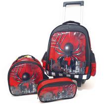 Kit Escolar Dark Spider Mochila Rodinha Lancheira E Estojo