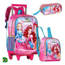 Kit Escolar Das Princesas Mochila Rodinha Lancheira E Estojo