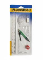 Kit Escolar de Geometria 8 Peças Completo com Compasso e Réguas Kit Escolar de Geometria 8 Peças Completo com Compasso e Réguas