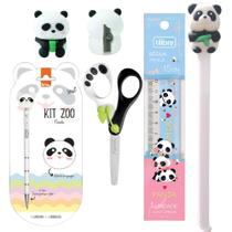 Kit Escolar de Panda Apontador + Caneta + Régua + Tesoura + Lapiseria + Borracha