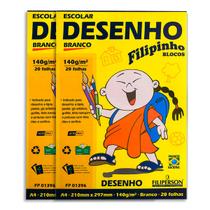 Kit Escolar Desenho 2 Blocos Filipinho A4 140g Branco 40 Fls