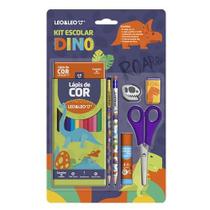 Kit Escolar Dino 12 Lapis Cor + 6 Pecas