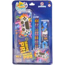Kit Escolar DINO/GAMER com 6 Peças e Estojo Metálico Sortido Kit Escolar DINO/GAMER com 6 Peças e Estojo Metálico Sortido