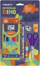 Kit Escolar Dino - Leo & Leo - 12 Lápis de Cor + 02 Lápis Grafite + 01 Apontador + 01 Borracha + 01 Cola + 01 Tesoura