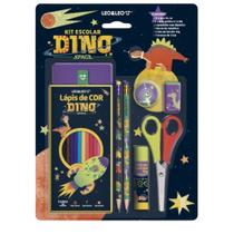 Kit Escolar Dino Space 12 Lápis de Cor + Lápis Grafite Estampado + Apontador + Borracha + Cola + Tesoura - Leo&Leo Kit Escolar Dino Space 12 Lápis de Cor + Lápis Grafite Estampado + Apontador + Borracha + Cola + Tesoura - Leo&Leo