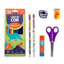 Kit Escolar Dinossauro Leo &amp Leo - 18 Itens - Diversão e Aprendizado