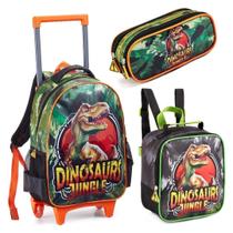 Kit Escolar Dinossauro - Mochila, Lancheira e Estojo (Preto)