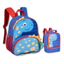 Kit Escolar Dinossauros com Mochila de Costas e Lancheira Térmica Bolsa Escolar Meninos Kit Escolar Dinossauros com Mochila de Costas e Lancheira Térmica Bolsa Escolar Meninos