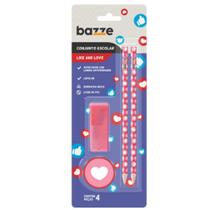 Kit escolar Emotion Love - 2 Lápis preto + Apontador c depósito + Borracha - C/4 peças - Bazze