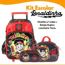 Kit Escolar Enaldinho Mochila Rodinhas Lancheira Térmica Estojo Triplo