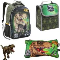Kit Escolar Escolar Infantil Dinossauro TRex Mochila Lanceira e Estojo Seanite
