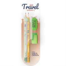 Kit escolar escrita travel 2 lapis hb apontador borracha - leonora
