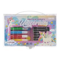 Kit Escolar Estojo Maleta de Pintura Unicórnios 42 peças