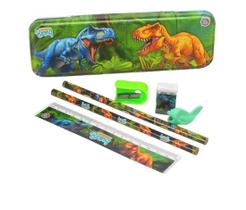 Kit Escolar Estojo Metálico Lápis Borracha Régua Educativo Kit Escolar Estojo Metálico Lápis Borracha Régua Educativo