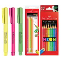 Kit escolar Faber-Castell cores neon, marca texto, lápis grafite e lápis de cor