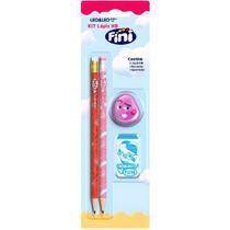 Kit Escolar Fini 4 Pecas 2 Lapis Borracha Apontador LeoLeo