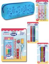 Kit Escolar Fini Estojo Silicone Lápis Caneta Marca Texto LeoLeo/Rosa