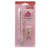 Kit Escolar Flowers - Bt. c/ 5 itens Kit Escolar Flowers - Bt. c/ 5 itens