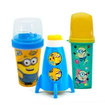 Kit Escolar Garrafa Foguete Porta Escova de Dente Copo Mini Shakeira Plasútil