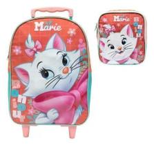 Kit escolar gata marie g mochila de rodas + lancheira