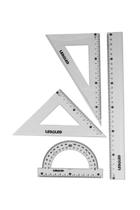 Kit Escolar Geométrico Leonora com Régua 30cm + 2 Esquadros + Transferidor 180