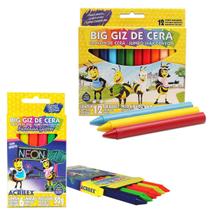 Kit Escolar Giz de Cera BIG 12 Cores + Neon 6 Cores Acrilex